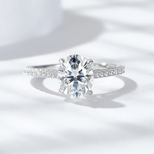 S925 Sterling Silver 2 Carat Oval Moissanite Ring Four-Prong Wedding Ring French Style Engagement Ring