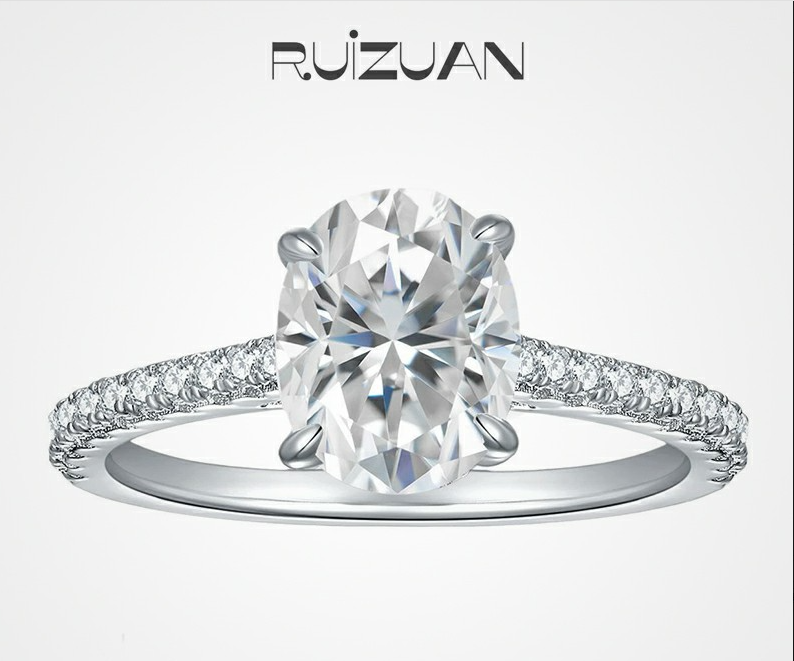 S925 Sterling Silver 2 Carat Oval Moissanite Ring Four-Prong Wedding Ring French Style Engagement Ring