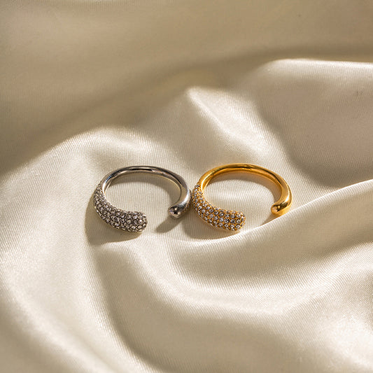 Stainless steel inlaid white diamond open ring