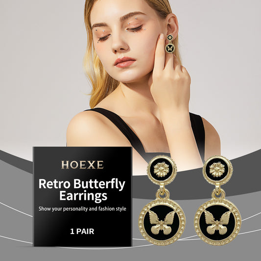 Hoexe Vintage Butterfly Earrings Fashion Personality Charm Niche Design Sense Light Decoration Simple Earrings