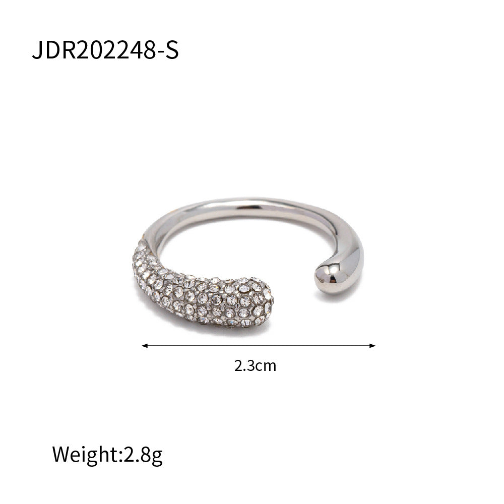 Stainless steel inlaid white diamond open ring