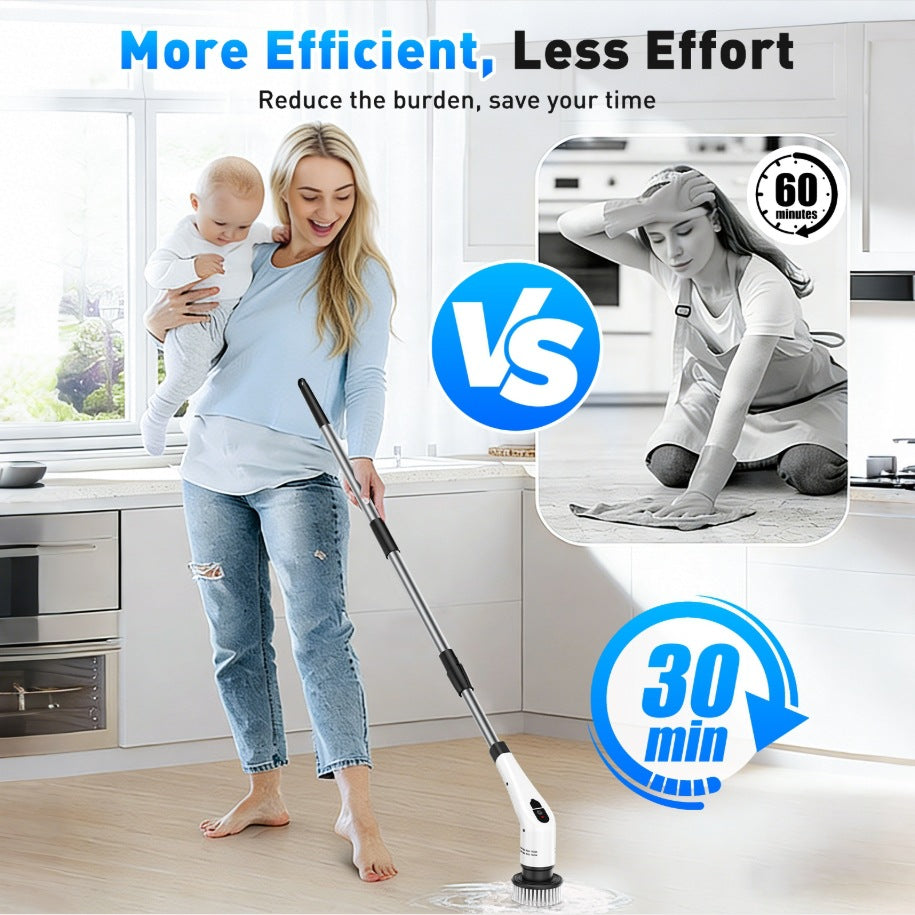 Electric Cleaning Brush 9-in-1 Extendable Multi-functional Household Floor and Kitchen Cleaning Tool
