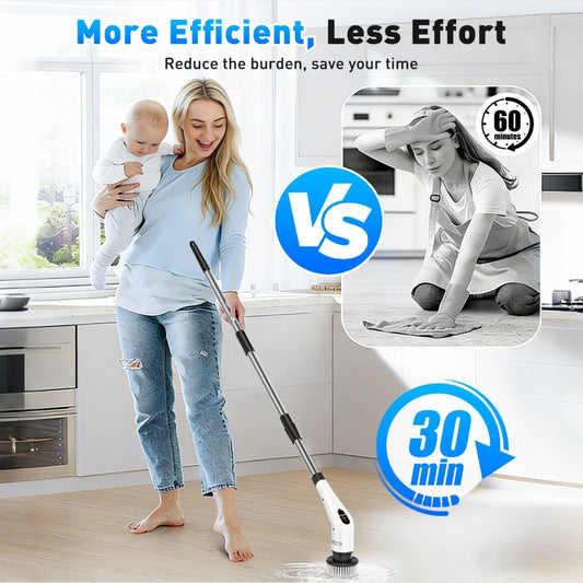 Electric Cleaning Brush 9-in-1 Extendable Multi-functional Household Floor and Kitchen Cleaning Tool