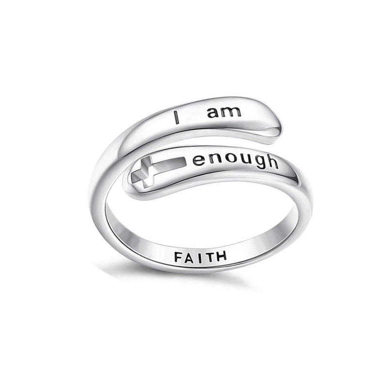 I am enough hollow cross ring with adjustable opening
