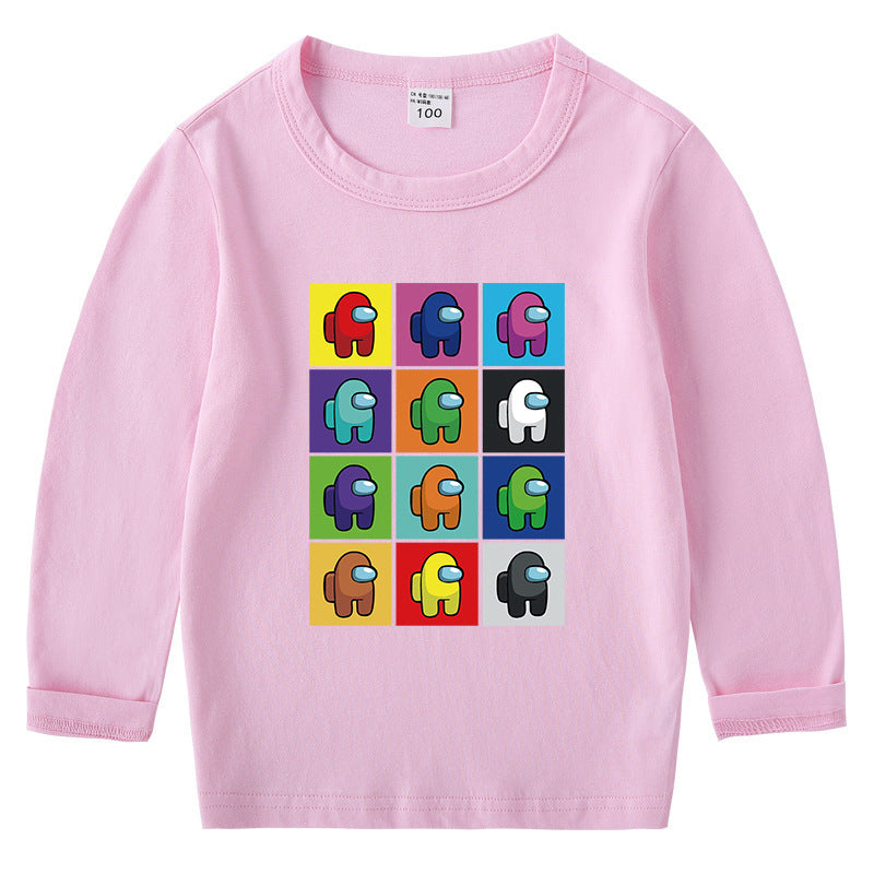 Children's cotton T-shirt round neck base long sleeved top