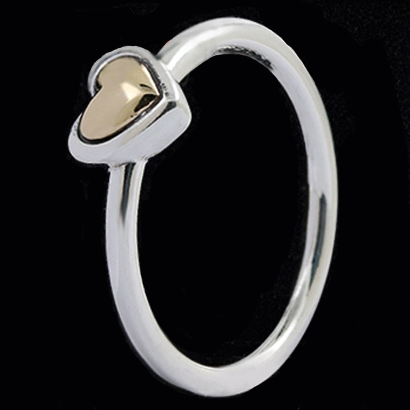 Original Domed Golden Shine Heart Ring For Women 925 Sterling Silver Ring Wedding Party Gift Europe Jewelry
