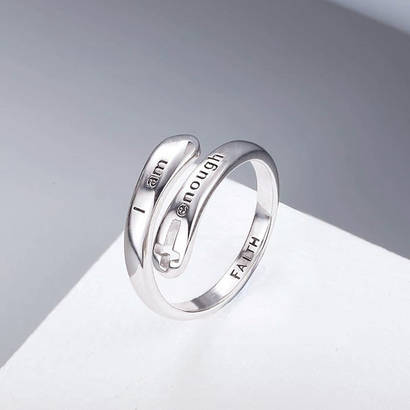 I am enough hollow cross ring with adjustable opening