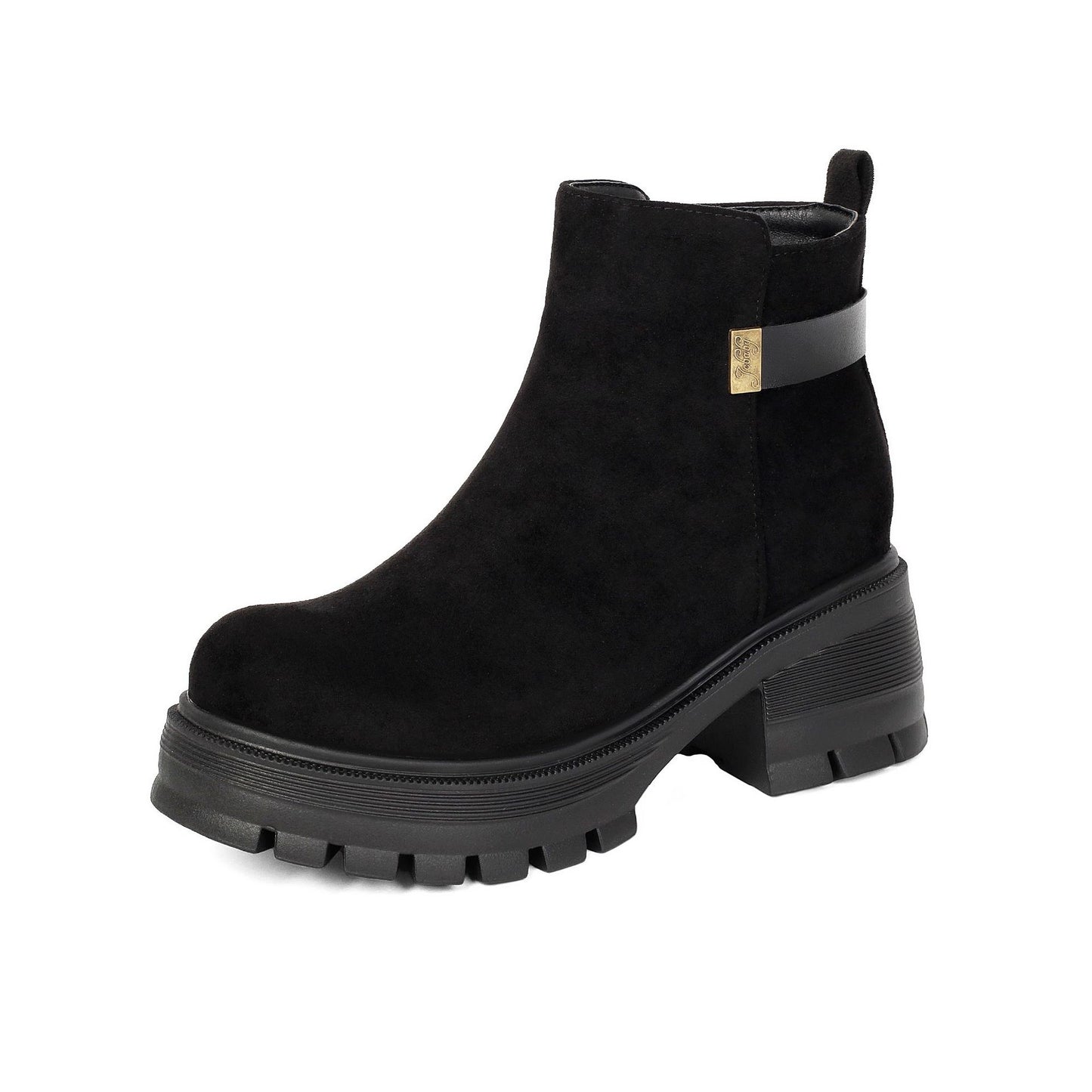 Autumn Winter High Heel Thick Sole 40-43 Large Size Side Zipper Suede Low Cuff Ankle Boots