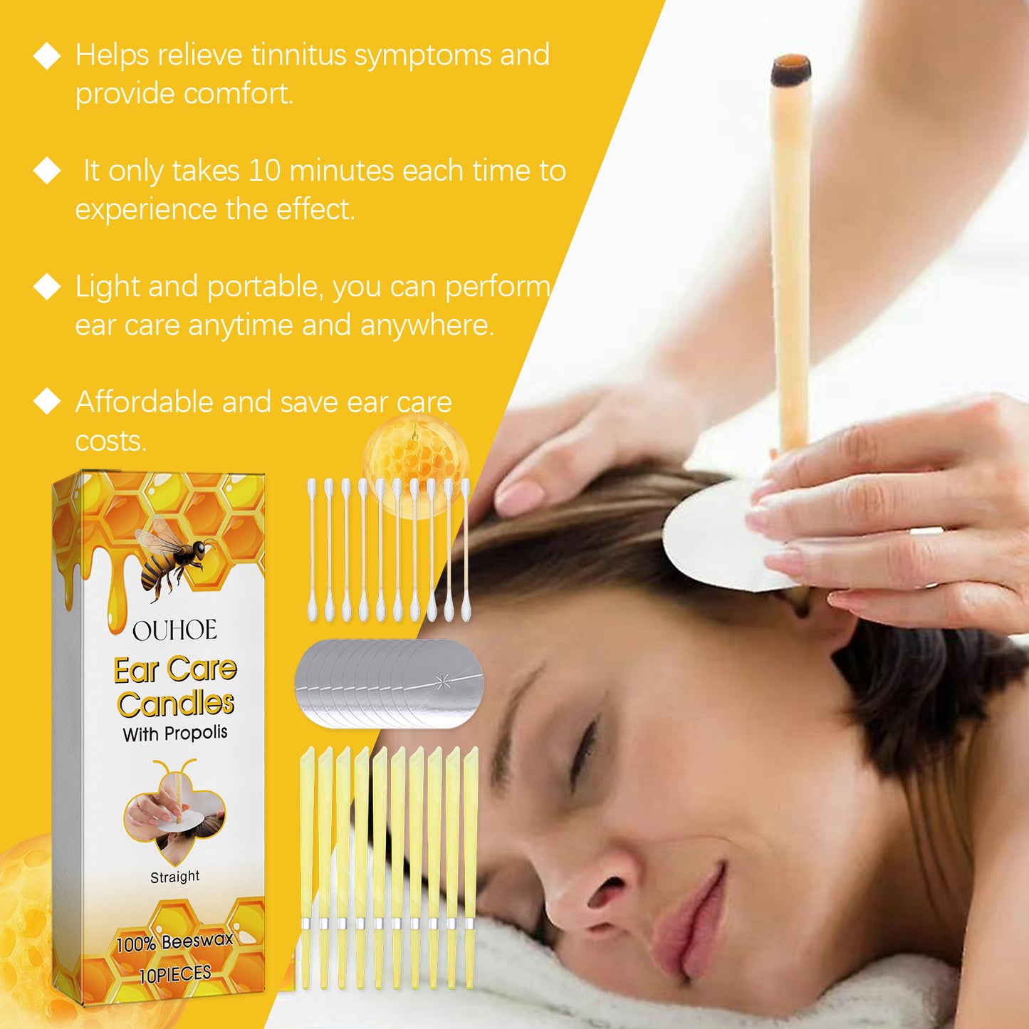 OUHOE Ear Candle Set For Soothing And Gentle Ear Cleansing Nourishing Care Honey Beeswax Ear Candle Set
