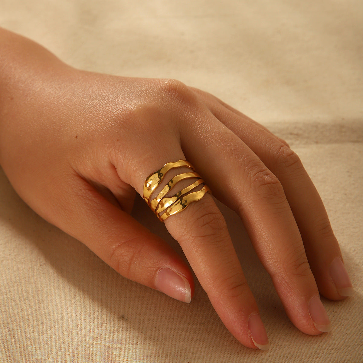 Irregular line stainless steel ring for women