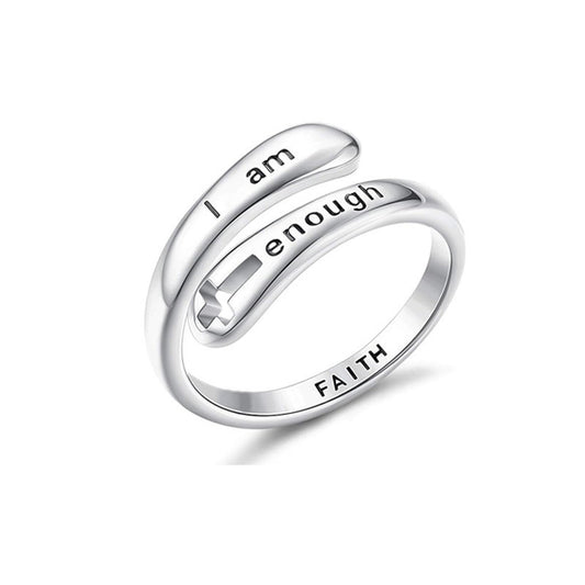 I am enough hollow cross ring with adjustable opening
