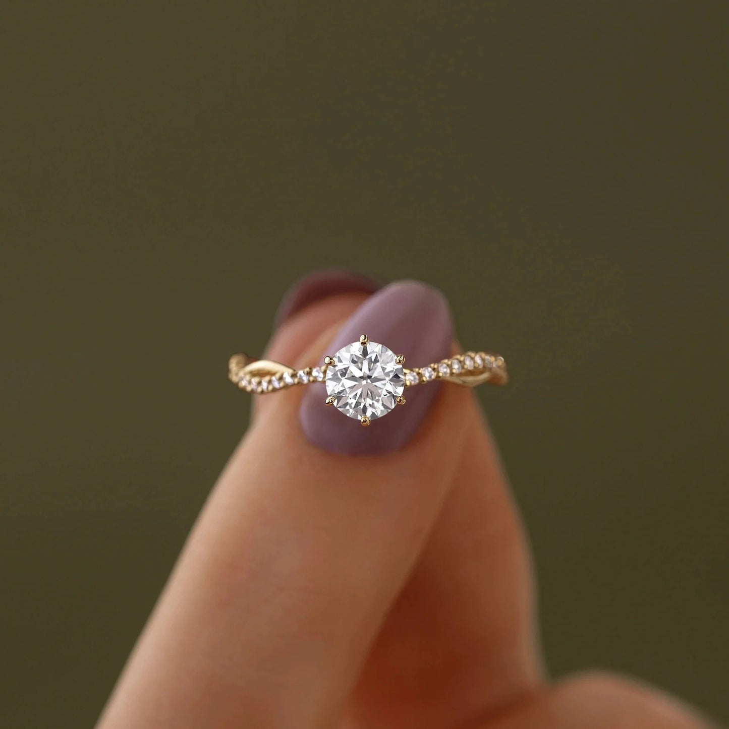 S925 Pure Silver Woven Wave Diamond Row Center Stone Ring
