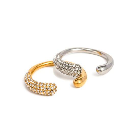 Stainless steel inlaid white diamond open ring