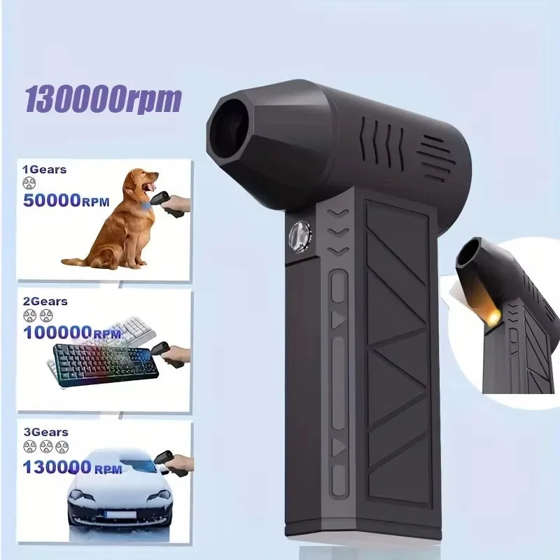 130000RPM High Speed Turbo Jet Fan Air Duster, Rechargeable Electric Blower with LED Light, Powerful Compressed Air Cleaner for