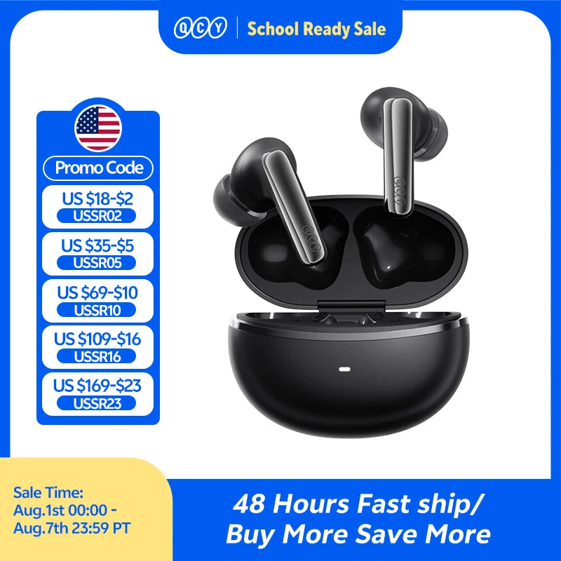 QCY MeloBuds N70 Adaptive ANC Wireless Earbuds Bluetooth 6.0 LDAC Hi-Res Audio 6 Mics Wireless Charging Earphones 50Hrs IPX5