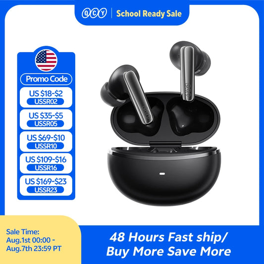 QCY MeloBuds N70 Adaptive ANC Wireless Earbuds Bluetooth 6.0 LDAC Hi-Res Audio 6 Mics Wireless Charging Earphones 50Hrs IPX5
