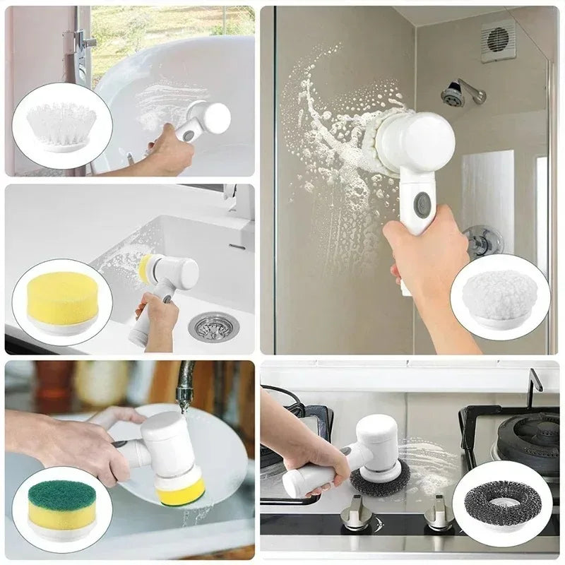 Electric Spin Scrubber 5-in-1  Cordless Rechargeable Cleaning Brush for Bathroom kitchen Tile