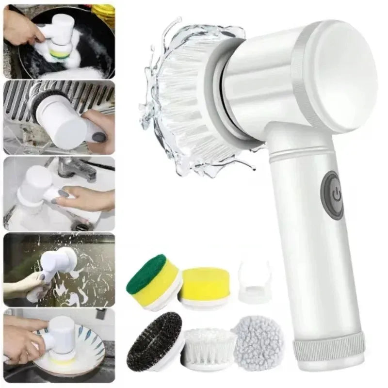 Electric Spin Scrubber 5-in-1  Cordless Rechargeable Cleaning Brush for Bathroom kitchen Tile