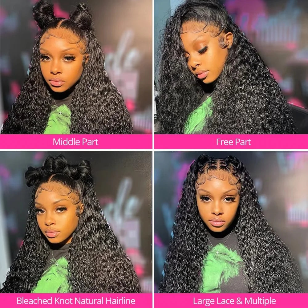 13x4 13x6 HD Transparent Lace Frontal Wig 250 Density Water Deep Wave Curly Wig Daily Wear