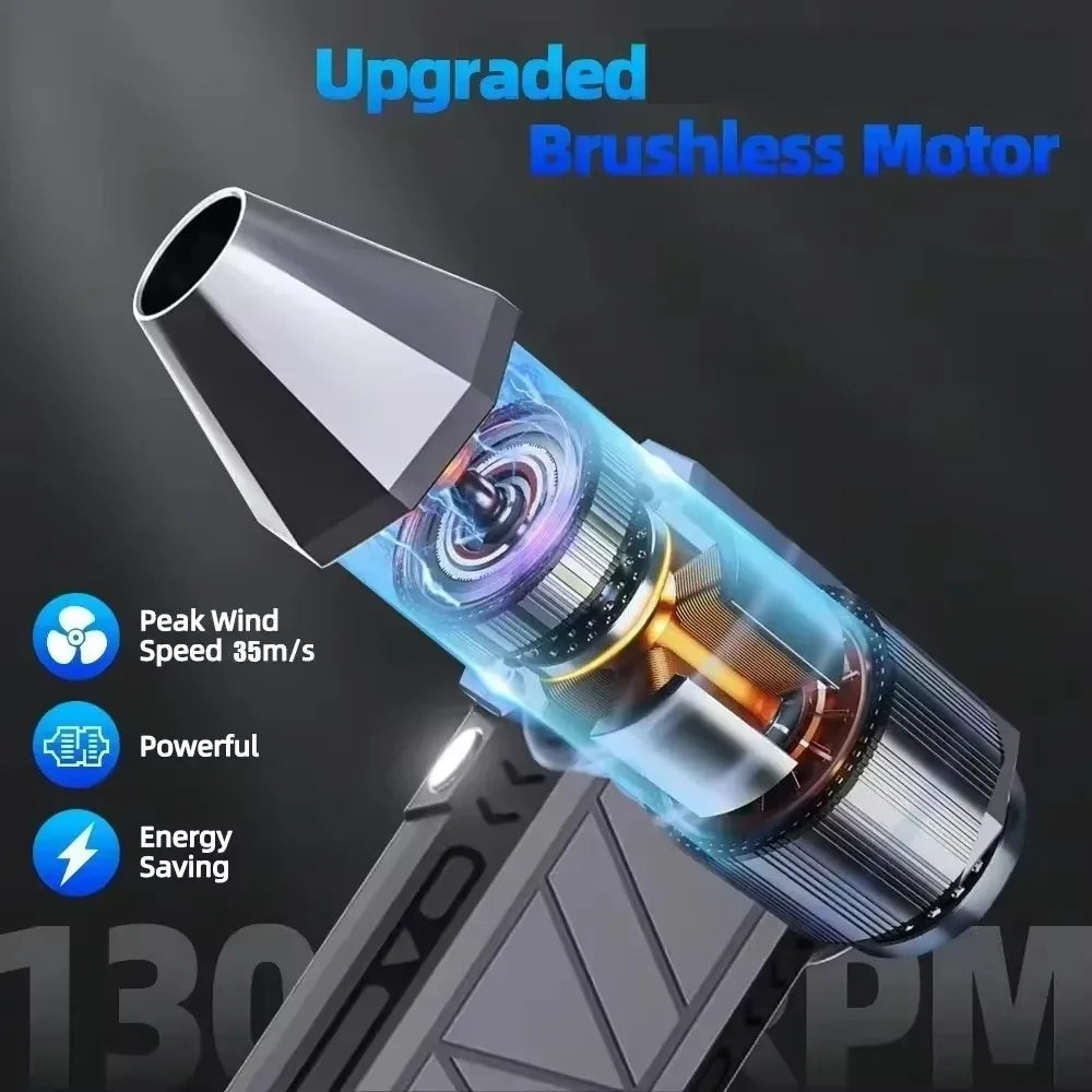 130000RPM High Speed Turbo Jet Fan Air Duster, Rechargeable Electric Blower with LED Light, Powerful Compressed Air Cleaner for