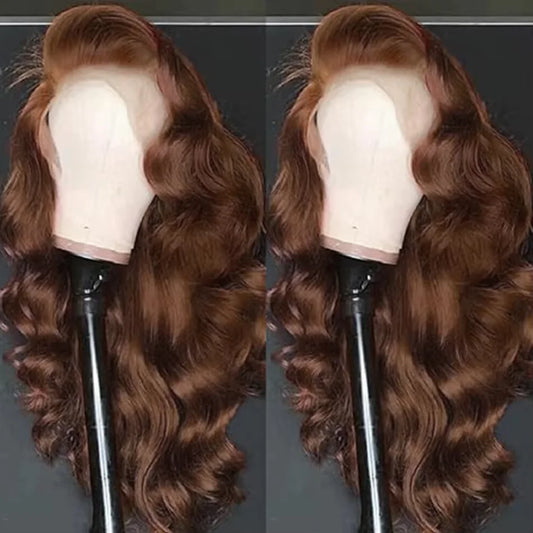 Chocolate Brown Body Wave 13x4 HD Lace Front Human Hair Wigs Pre Plucked Peruvian Glueless Lace Frontal Closure Wigs For Women