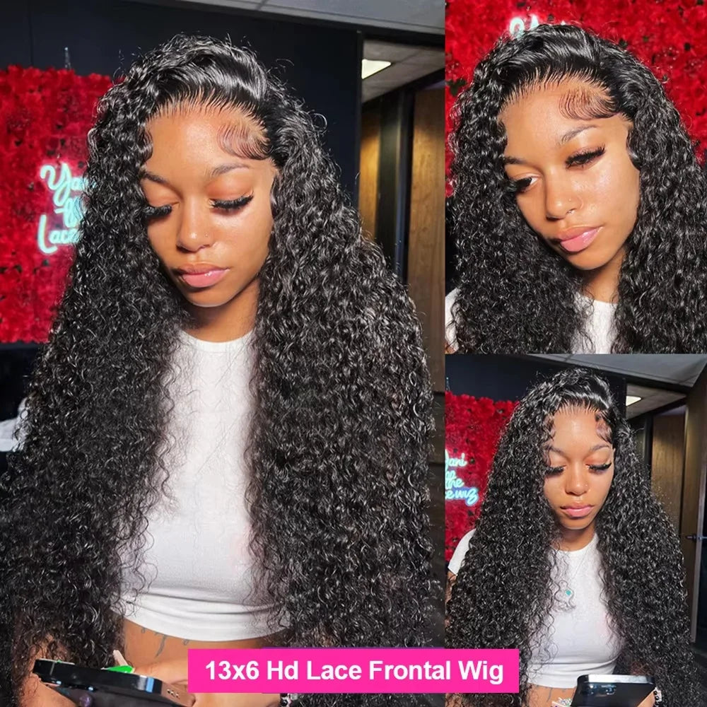 13x4 13x6 HD Transparent Lace Frontal Wig 250 Density Water Deep Wave Curly Wig Daily Wear